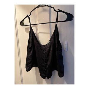 Black silky button down tank top crop top